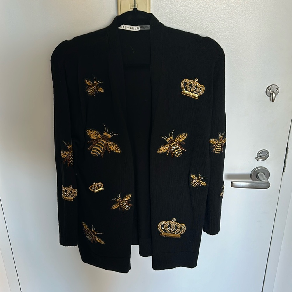 Alice & Olivia Bradford Bee-Embellished Grandpa Cardigan